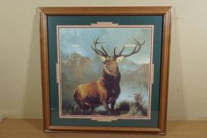 lot 129 image: Wood Framed Stag Print