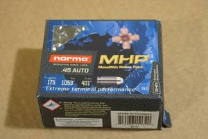 lot 134 image: 20 Norma MHP .45 Auto 175 Gr HP Ammo
