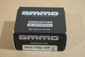lot 141 image: 20 Ammo Inc 9mm Luger 115 Gr JHP Ammo