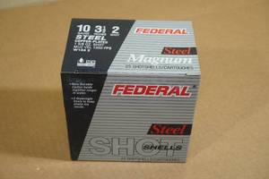 lot 185 image: 25 Federal 10 Gauge Magnum 3-12 Steel 2 Shot Shotshells