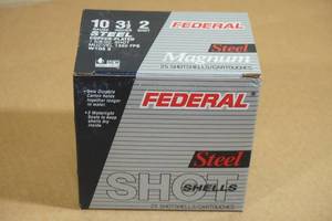 lot 186 image: 25 Federal 10 Gauge Magnum 3-12 Steel 2 Shot Shotshells