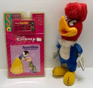 1988 Three Cheers Brand Woody Woodpecker 14  Plush Toy & Disneys Snow White And The Seven Dwarfs Read Along Book & Tape