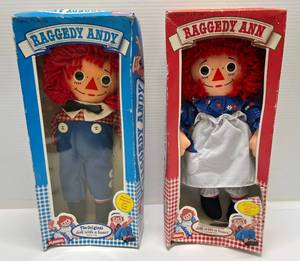 1989 Playskool Inc. Raggedy Ann & Andy 12 Dolls (NIB) Boxes Beat Up