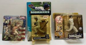 1990s Starting Lineup Ted Williams, 2000 Mcfarlane Toys Alex Rodriguez&amp 2007 Mcfarlane toys Joe DiMaggio (NIB)