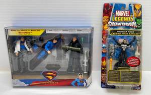 2005 Marvel Legends Showdown Punisher & 2006 Mattel Superman Returns Metropolis Figures Both (NIB)