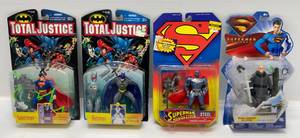 1990s-2000s Action Figures Including Matel Superman Returns Missle Luanching Lex Luther, Superman Man Of Steel Steel A.K.A. John Henry Irons, Total Justice Superman & Batman (All Are NIB)