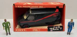 1983 Ertl 118 Scale THE A TEAM Van In Original Box (Never Used) Dirty Has Some Rust Present) & 1983 Galoob 3.75 Action Figures Mr. T & Hannibal Smith