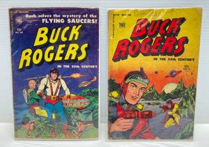 1951 Toby Press Golden Age Buck Rogers In The 25th Century #100 & #9 (Has Printed Signature At Top) (Both Carded With Protective Sleeve)
