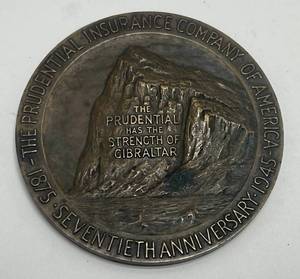 1945 RARE Prudential Insurance Company 70 Anniversary 3 Bronze Medal