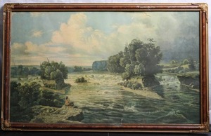 lot 42 image: Falls of St. Anthony H. Lewis 1855 Print. Partial Plaster frame molding.