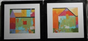 lot 47 image: Maxine Price set of 2 contemporary art, textured, multicolored, house prints 25950 111950