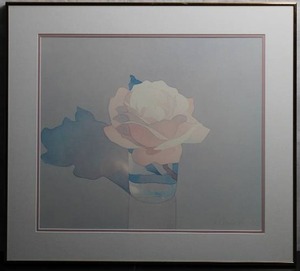 lot 50 image: 1982 contemporary art print of a rose in a glass.