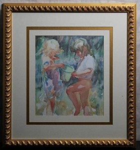 lot 57 image: Friends watercolor print by D Robinsin. 1905000.