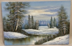 lot 25 image: Winter Scenery oil painting