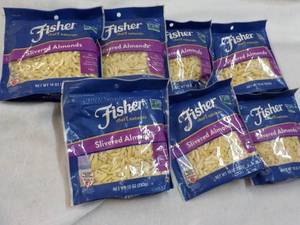 lot 297 image: 7 x 10 oz Bags Fisher Slivered Almonds past best date