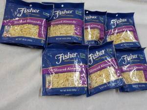 lot 298 image: 7 x 10 oz Bags Fisher Slivered Almonds past best date