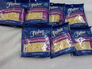lot 299 image: 7 x 10 oz Bags Fisher Slivered Almonds past best date