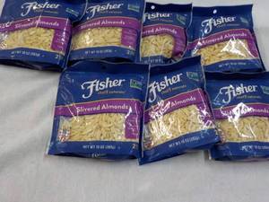 lot 302 image: 7 x 10 oz Bags Fisher Slivered Almonds past best date