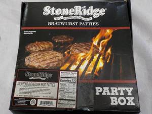 lot 372 image: D Stoneridge Frozen Party Box 16 Bratwurst Jalapeno and Cheddar Best by 042024