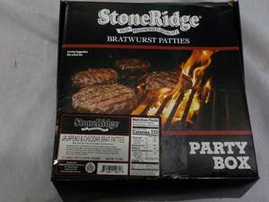 lot 374 image: D Stoneridge Frozen Party Box 16 Bratwurst Jalapeno and Cheddar Best by 042024