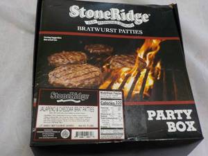 lot 375 image: D Stoneridge Frozen Party Box 16 Bratwurst Jalapeno and Cheddar Best by 042024