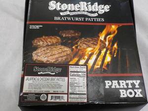 lot 377 image: D Stoneridge Frozen Party Box 16 Bratwurst Jalapeno and Cheddar Best by 042024