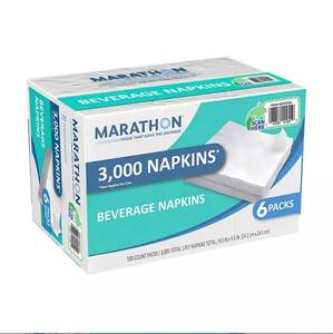 lot 55 image: Marathon Embossed Beverage Napkins, 1-Ply, 9 12 x 9 12, White (3000 ct.)