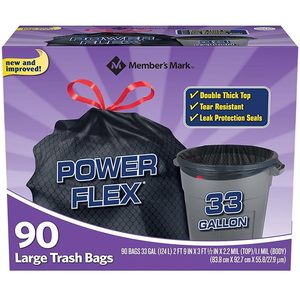 lot 56 image: Members Mark 33 gallon Power Flex Drawstring (90Count)