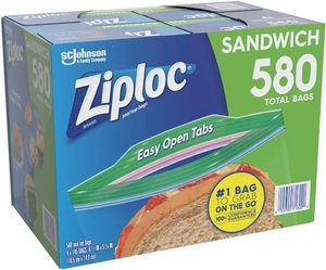 lot 57 image: Ziploc Easy-Open Tab Sandwich Bags (580 ct.)