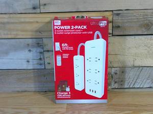 lot 130 image: Ultra Pro Elite Power 2 Pack 3 outlet extension cord  6 outlet surge protector