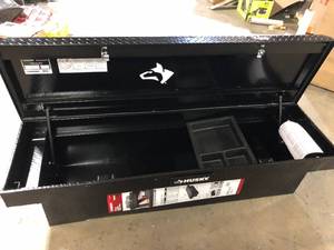 Husky 71.36 in. Matte Black Aluminum Full Size Crossbed Truck Tool Box dents present customer return see pictures