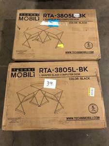Lot of 2 L-Shaped Glass Computer desk  RTA-3805L-BK  customer return review pictures