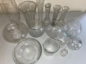 Assorted glass vases and bowls