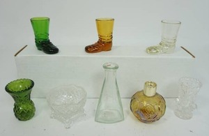 Vintage Collectible Colored Depression Glass Green Amber Boot Shoe Toothpick Holder Etc...