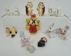 Vintage Collectible Porcelain Chalk Ware Figures Salt and Pepper Poodle Chipmunk Mice Bunny Dutch Boy Etc...