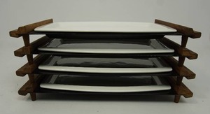RARE...CutCo Steak Serving Platter Plate on Individual Wood Metal Server Stacking Stand