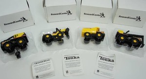 NIB Four Vintage Construction Maisto Hasbro Tonka Mini Mighty #758 Crane, #768 Dump Truck, #728 Bulldozer, #748 Back-Hoe, Replica 4in