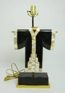 RARE Vintage Marble Brass Capiz Kimono Table Lamp USA 1980s...Hat Display