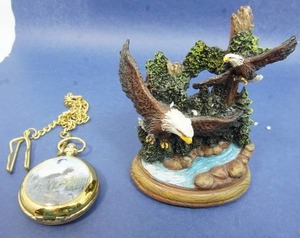 Collectible Soaring Eagles Statue Pocket Watch Display