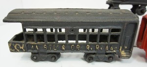 Vintage Reproduction #44 St. Louis & Ohio River Rail Road Cast Iron Rolling Wheels Train Set Engine Passenger Coal...