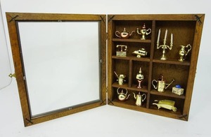 Enclosed Glass Door Wood Display Shadow Box with Silver Gold Pewter Brass Copper Style Miniature Home Essentials Trinkets...