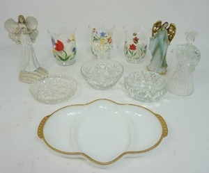 Amscan Inc. Grasslands Road 8-Inch Angel Glitter Seashell Wings Starfish #468115 Resin, Fire-King Gold Trim Divided Relish, Vintage Hallmark Hand Painted Glass Votive Candle Holders Flowers Bees Butterflies Tulips, Angels Etc.