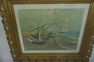 Antique Ornate Framed VINCENT VAN GOGH (Dutch, 1835-1890) BOATS OF SAINTES-MARIES...
