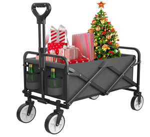 Folding Wagon, Collapsible Wagon Garden Cart Heavy Duty with Side Pocket and Terrain Wheels