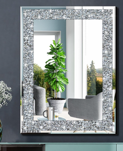 QMDECOR Crystal Crush Diamond Rectangle Silver Mirror for Wall Decoration