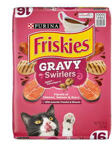Purina Friskies Gravy Swirlers Dry Cat Food for Adult Cats & Kittens, Chicken & Salmon, 16 lb Bag