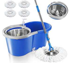 Masthome Mop and Bucket with Wringer Set, Spin Mop and Bucket with 4 Microfiber Mop Head Refills