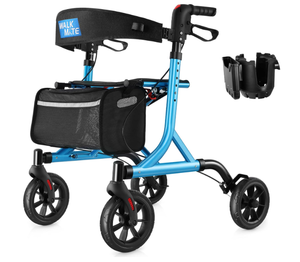 WALK MATE Rollator Walker for Seniors with Cup Holder, Upgraded Thumb Press Button for Height Adjustment, 4 x 8