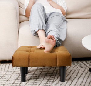 HOUCHICS Small Footstool Ottoman,Velvet Soft Footrest Ottoman with Wood Legs