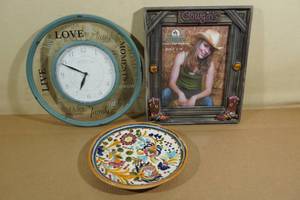 lot 226 image: Cowgirl Frame with Clock and Decorative Plate